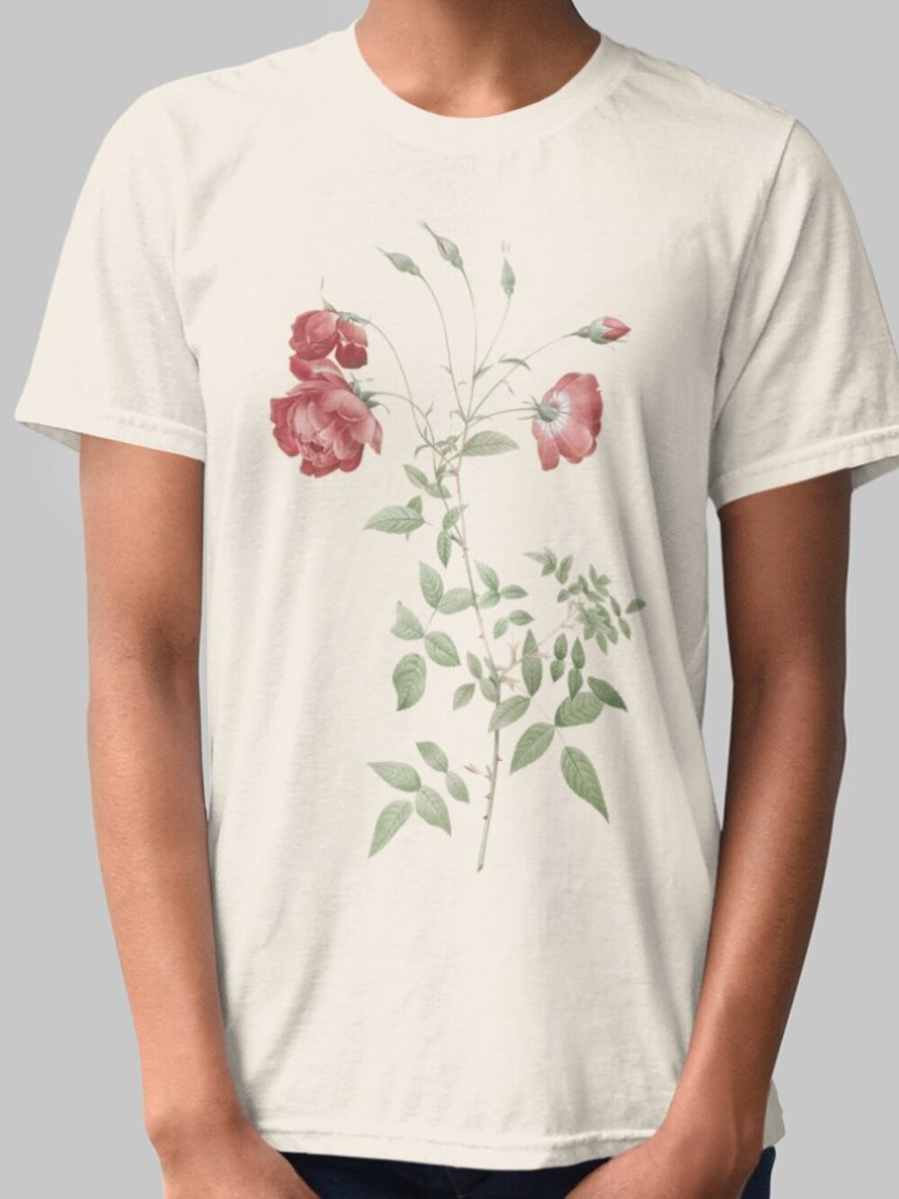 Sertulated Indian Rose VTG Floral Print Short Sleeve Graphic Tee T-shirt S-XXL